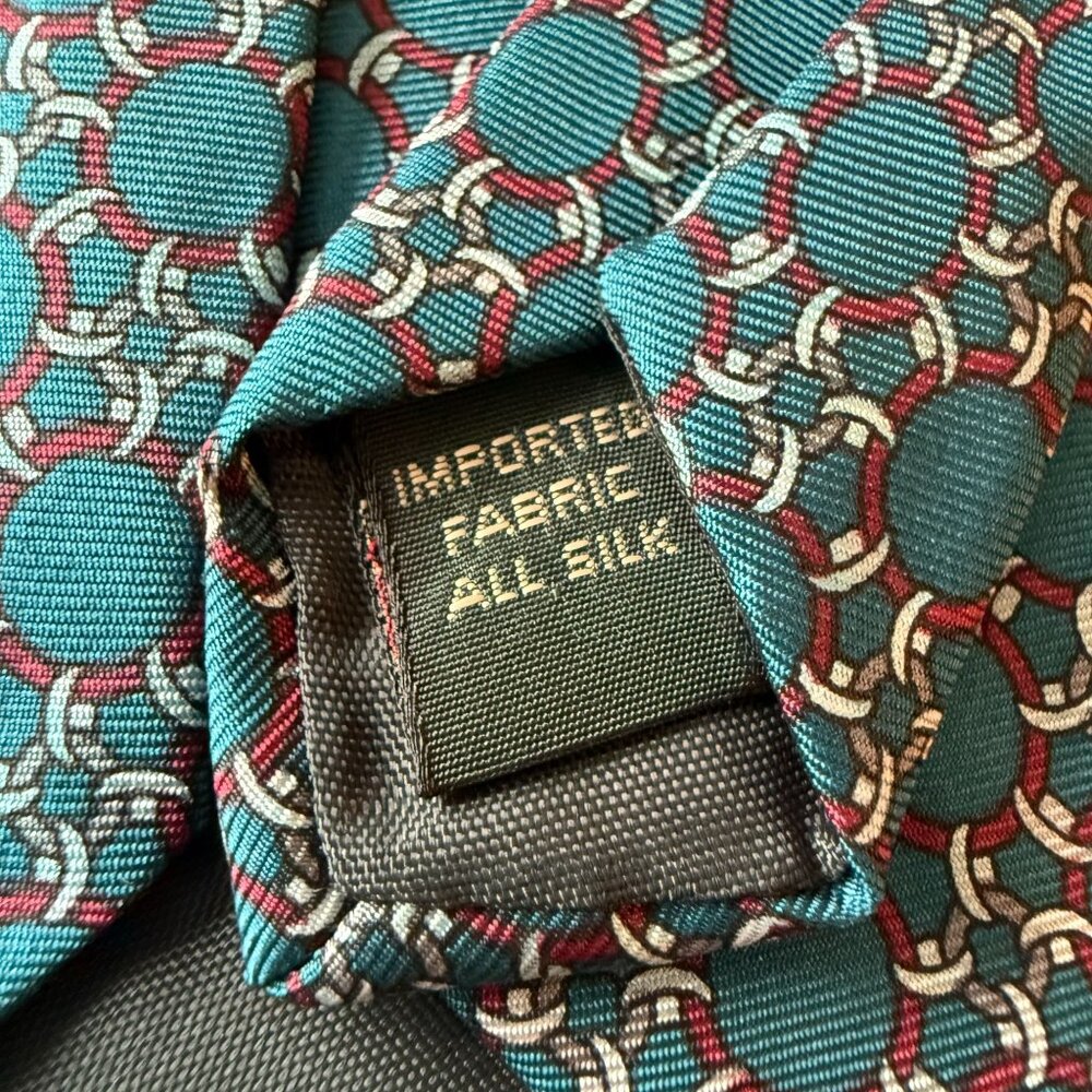 Regent Bert Pulitzer Vintage Mens Silk Tie Teal Geometric Pattern Made In USA - Picture 8 of 9